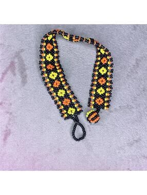 307. Handcrafted Beaded Bracelet - Black, Yellow, Orange